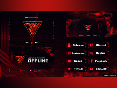 Red and Black Themed Twitch Overlay Pack - Animated alerts animated brb design facecam fiverr gamestream illustration offline panels streaming twitch