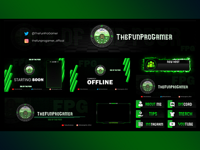 Animated Twitch Overlay Pack - Black and Green Themed