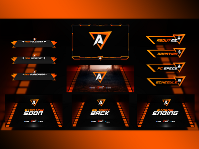 Orange and Black Mixed Twitch Overlay Pack for Streaming