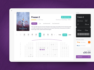 Movie Booking booking card checkout clean design flat minimal movie ui