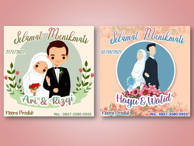 Sticker for wedding souvenir for Noera Kitchen branding couple cute flat design flower graphic design illustration logo muslim wedding order sticker vector wedding