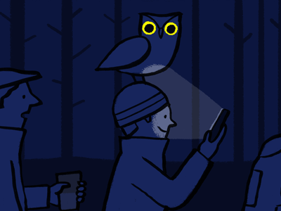 Nightwalkers hand drawn illustration illustrator night owl walking