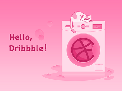 Hello Dribbble wash、cat、pink、ps