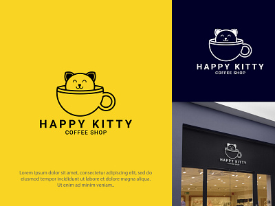 Happy Kitty Logo clean logo coffee coffeebean coffeebeanlogo coffeelogo coffeeshop coffeeshoplogo creative logo design eye catching logo flat logo illustration logo logo design minimal logo professional logo