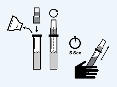 Closing a sample tube and preparing it. biology covid covid 19 dna health healthcare illustration infographic line saliva sample shake solution tube