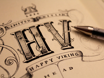 Happy Viking Mead Label alcohol bottle label illustration label mead pen sketch typography viking