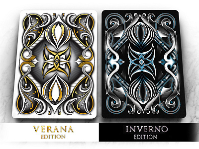 Verana and Inverno Card Designs black and white gold and silver inverno playing cards seasons playing cards verana