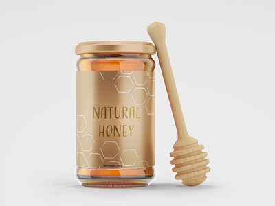 Natural Honey Packaging Design ad bees brand identity branding design gold graphic design honey honeycomb illustration illustrator jar label logo mockup packaging photoshop product design vector