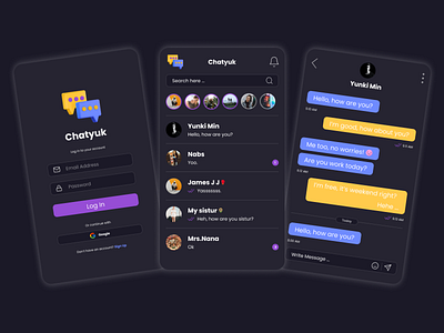 Chatyuk Mobile App (Dark Mode) chatapp icon ui ui mobile uide uidesign