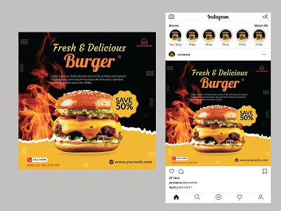 Fast-food Social media post design template for restaurant