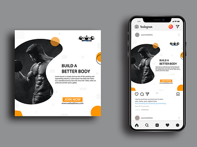 GYM Social Media Template barbell fitness graphic design gym health human instagram post premium social media post template
