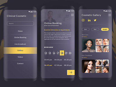 Cosmetics Clinic app workflow application application design booking branding chat clean interface conference call cosmetic design interaction interactive mobile app payment method prototype ui uiux user experience ux video meeting