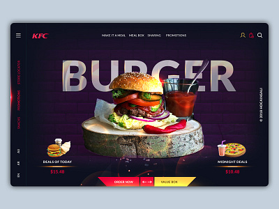 KFC Concept Design app branding burger color creative creative design deals design flat kfc landing page light minimalistic re design restaurant ui uiux ux web website