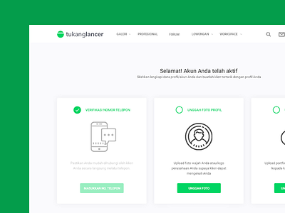 Tukang Lancer - Complete Profile Cards button card check complete freelance green marketplace professional registration setup step workman