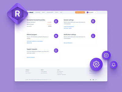 RoBoost — Profile management app dashboad digital product figma flat general settings interface invest notification settings profile management settings support requests ui user interface verify web