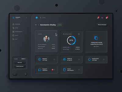 P2P Investing Profile Management UI concept book booking browser daily 006 daily ui challenge dark theme ui dark ui explore figma finance app future interface invest investing landing page profile management profile page ui