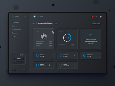 P2P Investing Profile Management UI concept book booking browser daily 006 daily ui challenge dark theme ui dark ui explore figma finance app future interface invest investing landing page profile management profile page ui