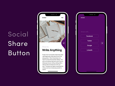 Social Share Button – Media Journal App app design apple iphone daily 010 daily ui challenge journal media app purple social share button ui ux