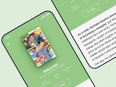 Anime & Manga database App anime app comic detailed explore green ios manga mobile ui ux view page