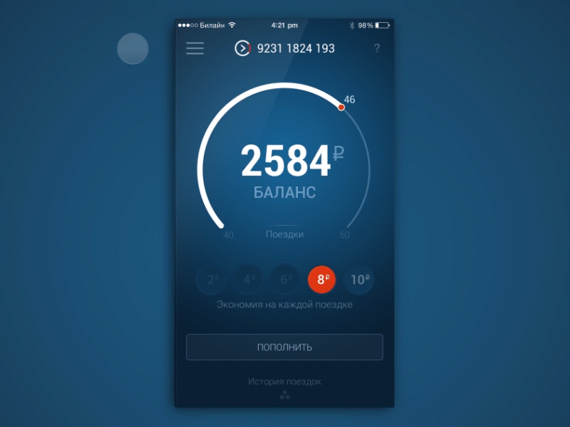 Strelkacard App Concept app blue card mobile money transport