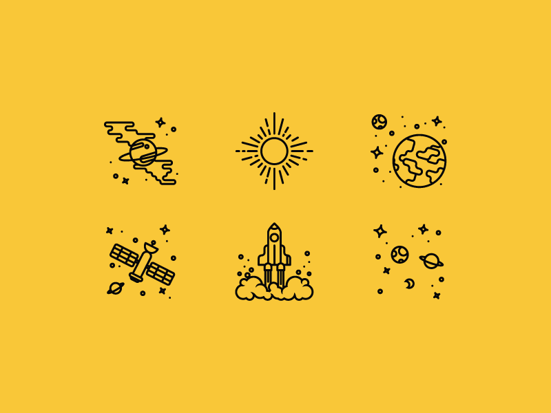 Rocket Coffee - Color test brown icons logo planets rocket space sun yellow