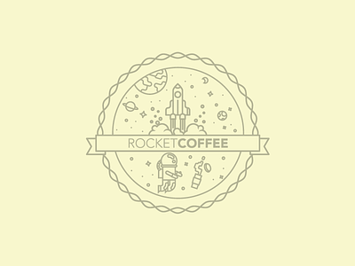Rocketcoffee Logo Badge badge logo planets rocket rocket coffee space
