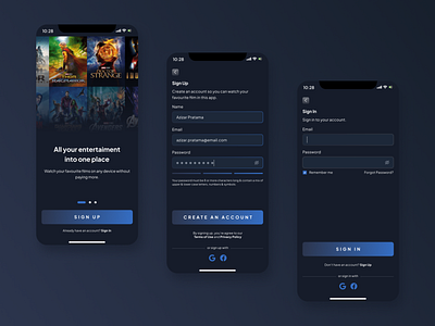 Sign Up Nonton'O Mobile App Design