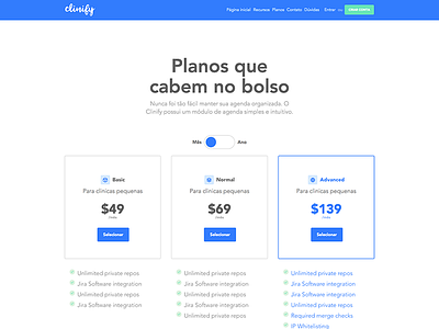 Pricing tables - Clinify price pricing table
