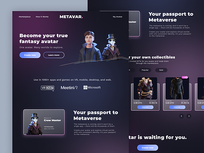 Metavar - VR Avatar Creator + NFT Marketplace design nft ui ux