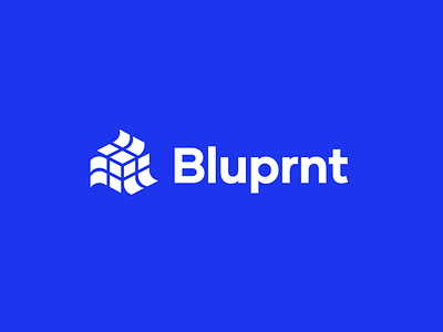 Bluprnt abstract blue bold branding cube digital geometric logo logodesign modern paper