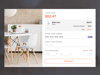 UI Challenge 002 002 chair check out checkout credit card daily ui furniture pay payment purchase