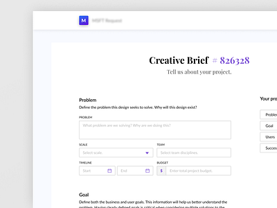 Creative Brief brief elements form form field input interface problem scope template typography ui uidesign uiux ux web web design