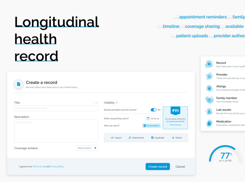 Longitudinal health record (EHR) app component control data dataviz design dropdown form health health app input interface layout modal portal ui uidesign uiux ux website