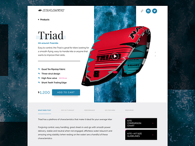 Product detail | Wireframe + design card checkout cart detail ipad pro kite kiteboarding landing layout naish procreate product splash ui ui web design ux web web design wireframe