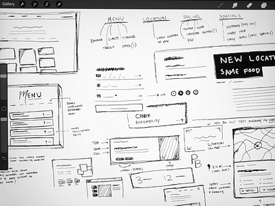 Wireframes | Restaurant menu interaction landing layout layout exploration layoutdesign low fidelity menu procreate restaurant sketch sketches splash ui wireframes wires