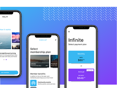 Boat membership cards carousel design design system elements interaction interface ios landing layout membership mobile template ui ui elements ux