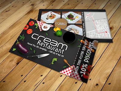 Double-side landscape flyer "CREAM Restaurant" branding design flyer flyer design illustration vector