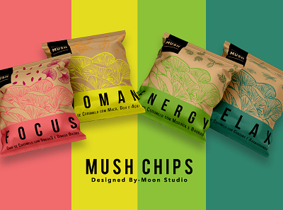 Mush Chips branding chips design fiifix fiifix on dribble food packaging graphic design illustration logo made by fiifix mush mushroom chips typography vector
