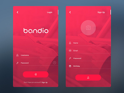 Bandio App Login & Sign Up adit septian app bandio ecommerce flat ios login red signup