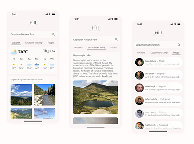 Hill - App for mountain lovers app design hiking mobile app mountains photography ui ui design