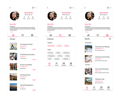 Meetup User Profile app design profile redesign ui ux