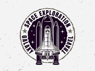 Space shuttle emblem apparel design badge cosmos design emblem illustration insignia logo patch rocket shuttle space spacecraft spaceship stamp t-shirt print vector vintage