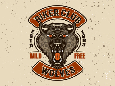 Wolves biker club emblem animal art badge biker club emblem emblem design illustration logo mascot patch patch design template vector vintage werewolf wolf wolf head wolves