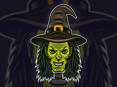 Witch head colorful vector illustration