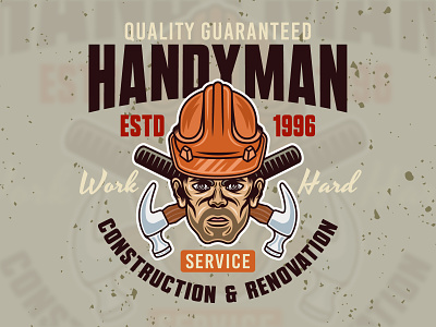 Handyman vector vintage emblem art builder cartoon construction design engineer graphic design handyman hardhat illustration logo logotype renovation retro vector vintage worker