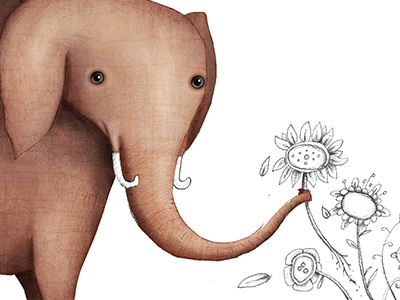 Mouse and Elephant cover in progress drawing elephant flowers illustration in progress sketch