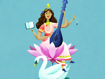 Saraswati character design digitalart event fairytale flyer goddess hindu hinduism illustration religion religious saraswati symbolism