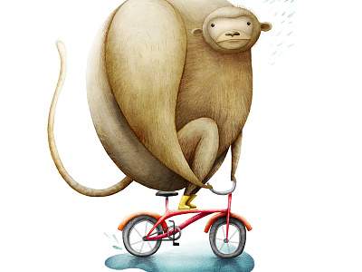 Cranky Monkey animal bicycle bike illustration monkey rain