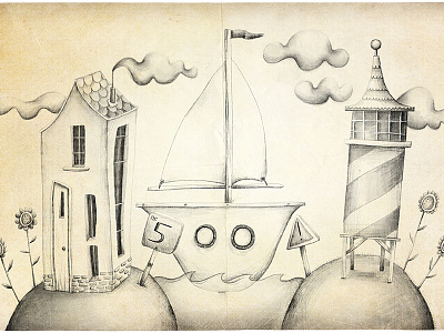 500 Likes 500 boat drawing facebook hills house illustration likes numbers water world