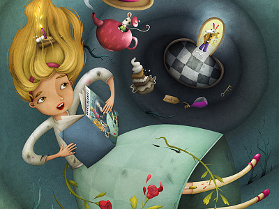 Alice In Wonderland alice alice in wonderland fantasy illustration mad hatter rabbit reading thee